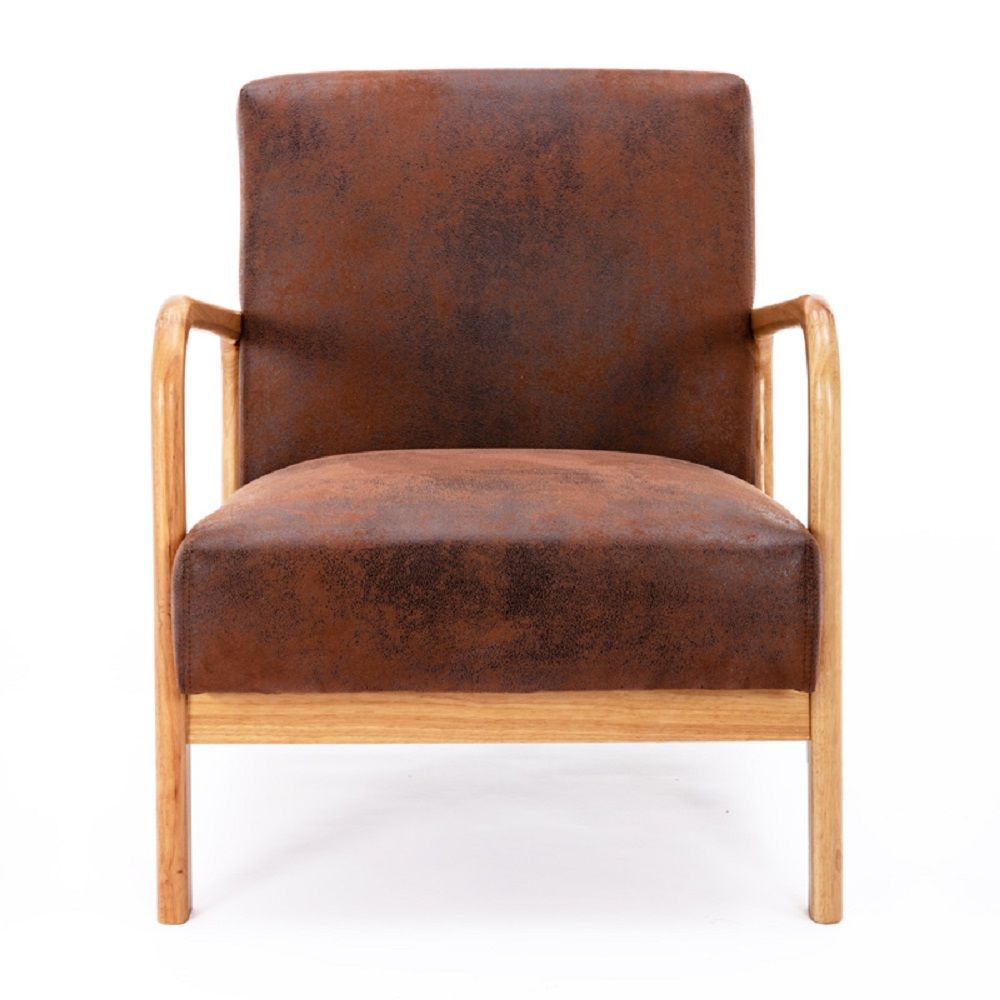 Classic Mid-Century Modern Accent Arm Chair with open wood frame and brown cushioning on Tampa Home & Garden Store