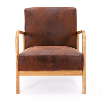 Classic Mid-Century Modern Accent Arm Chair with open wood frame and brown cushioning on Tampa Home & Garden Store