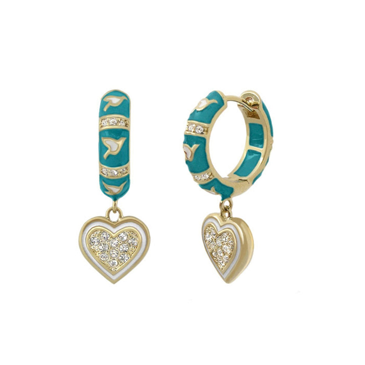Peace and Dove Earrings turquoise enamel hoops with crystal heart pendants by Lauren G Adams on Tampa Home & Garden Store