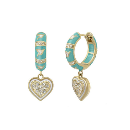 Peace and Dove Earrings charm hoops turquoise enamel with gold trim heart pendant pair on Tampa Home & Garden Store