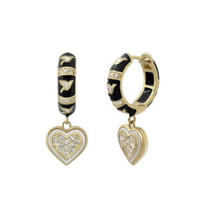 Peace and Dove earrings Lauren G Adams black enamel hoops with rhinestone heart charms on Tampa Home & Garden Store
