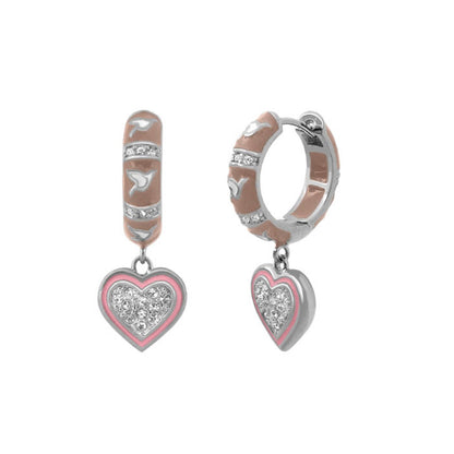 Peace and Dove Earrings peach enamel hoops with dove accents and pink-heart crystal charms on Tampa Home & Garden Store