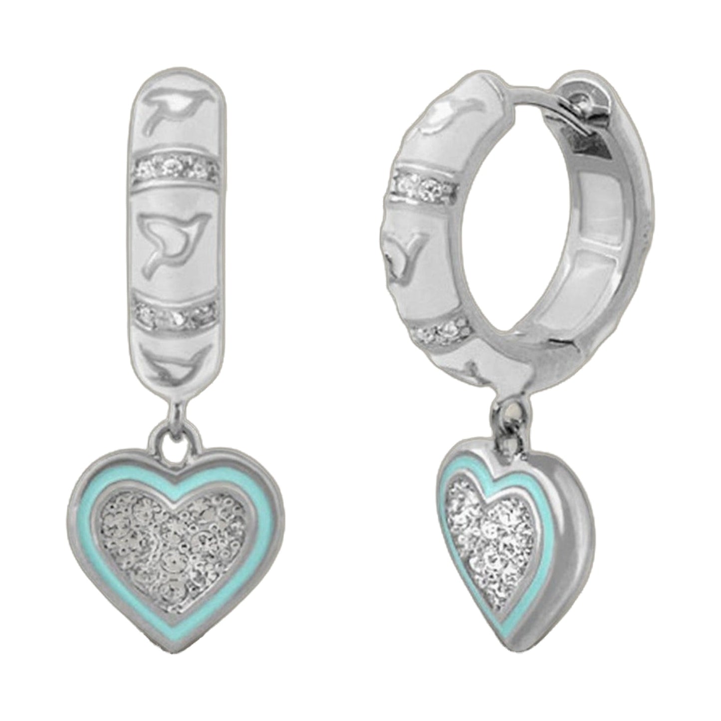 Peace and Dove earrings by Lauren G Adams, turquoise heart pendants with crystal accents, pair on Tampa Home & Garden Store