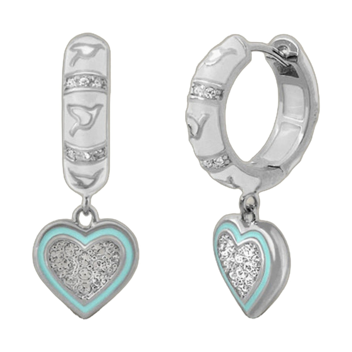 Peace and Dove earrings by Lauren G Adams, turquoise heart pendants with crystal accents, pair on Tampa Home & Garden Store