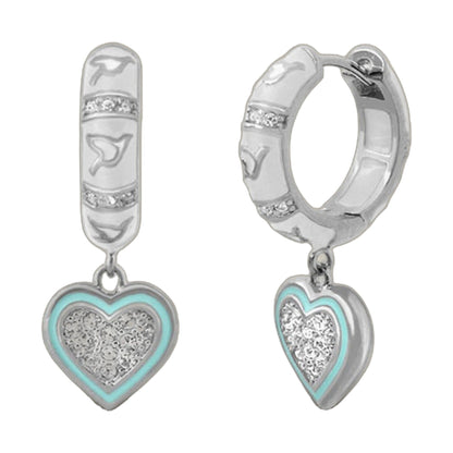 Peace and Dove earrings by Lauren G Adams, turquoise heart pendants with crystal accents, pair on Tampa Home & Garden Store