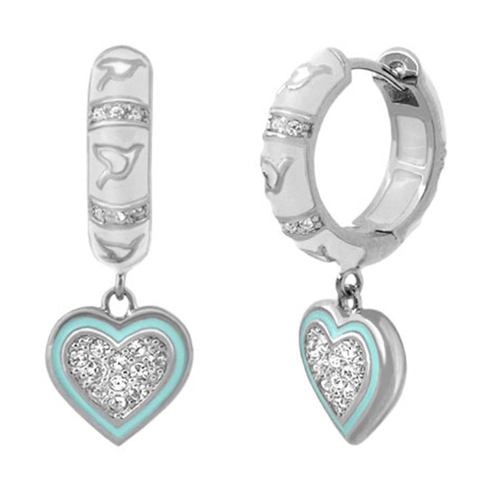 Peace and Dove Earrings pair heart pendant on silver hoops with crystals by Lauren G Adams on Tampa Home & Garden Store