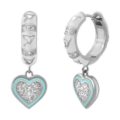 Peace and Dove Earrings pair heart pendant on silver hoops with crystals by Lauren G Adams on Tampa Home & Garden Store