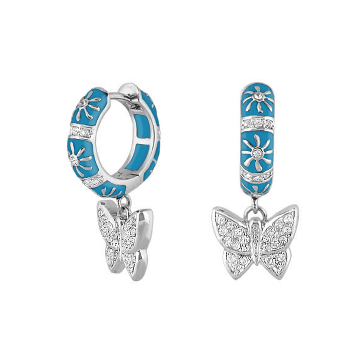 Butterfly Drop earrings by Lauren G Adams, turquoise enamel hoops with crystal butterfly charms on Tampa Home & Garden Store