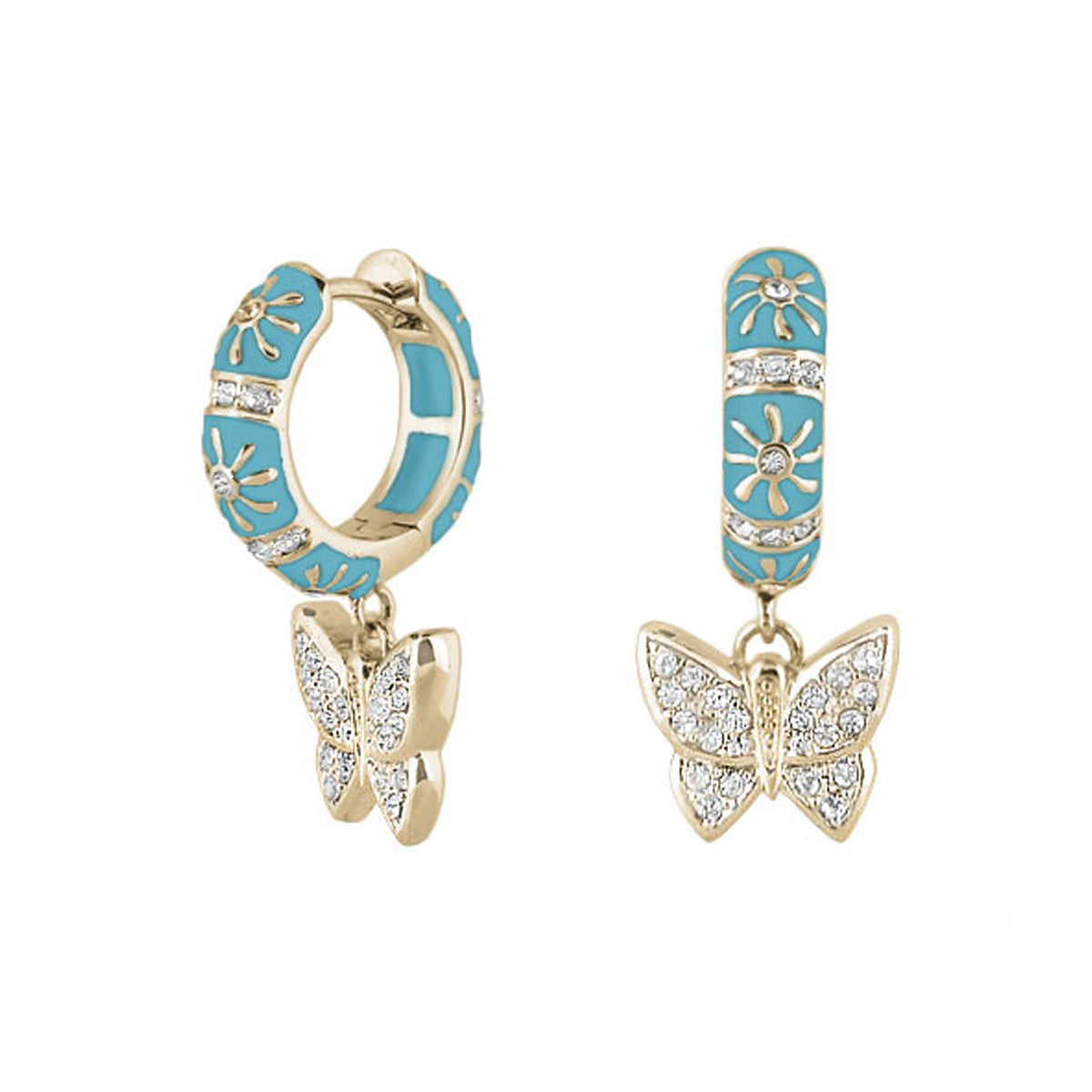 Charming 2 Earrings Butterfly Drop turquoise enamel hoops with crystal charms Lauren G Adams on Tampa Home & Garden Store