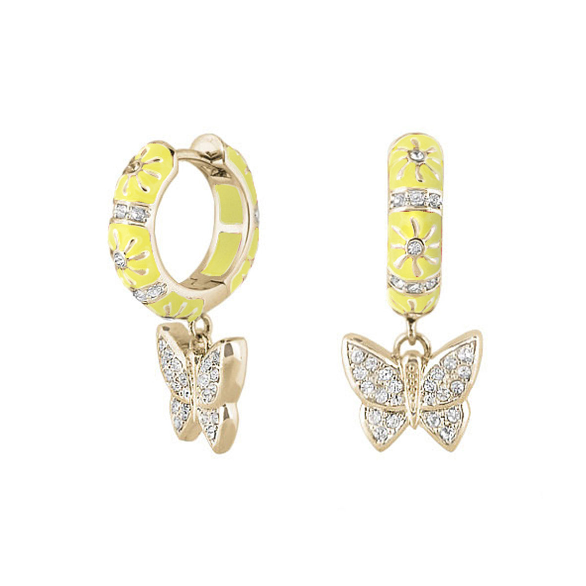 Charming 2 Earrings Butterfly Drop yellow enamel hoops with charms goldtone Lauren G Adams on Tampa Home & Garden Store
