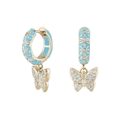 Charming 2 Earrings Butterfly Drop; turquoise enamel hoops with crystal butterfly pendant on Tampa Home & Garden Store