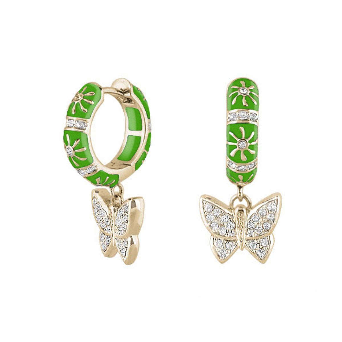 Charming 2 Earrings Butterfly Drop — Lauren G Adams gold hoops with green enamel charms on Tampa Home & Garden Store