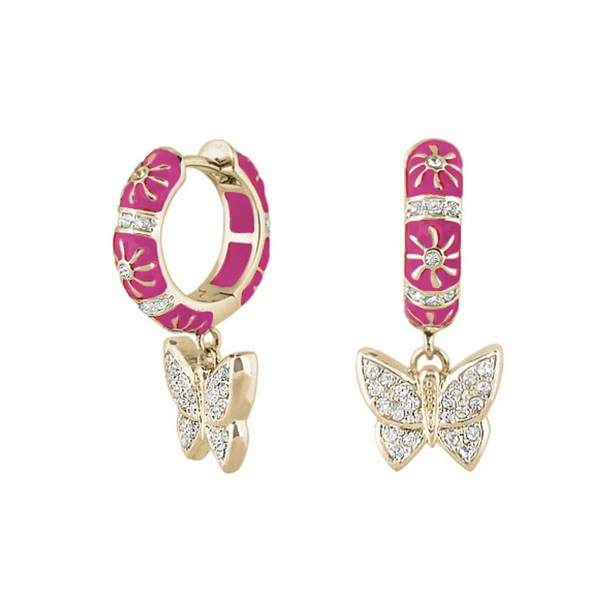 Charming 2 Earrings Butterfly Drop Lauren G Adams pink enamel hoops with crystal butterflies on Tampa Home & Garden Store
