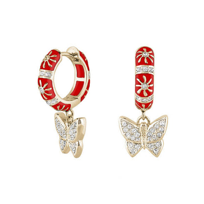 Charming 2 Earrings Butterfly Drop: Lauren G Adams gold hoops with red enamel and crystal charms on Tampa Home & Garden Store
