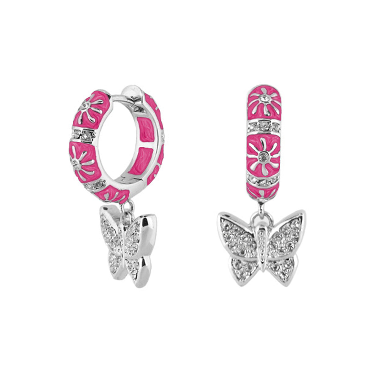 Charming 2 Earrings Butterfly Drop pink enamel hoops with butterfly charms by Lauren G Adams on Tampa Home & Garden Store