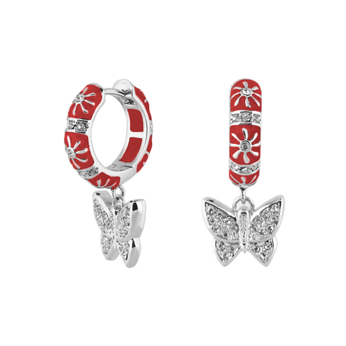 Charming 2 Earrings Butterfly Drop red enamel hoops with crystal charms Lauren G Adams on Tampa Home & Garden Store