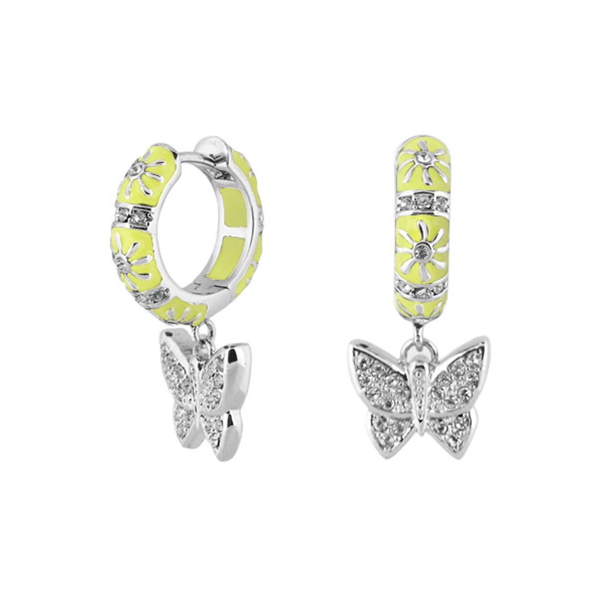 Charming 2 Earrings Butterfly Drop, Lauren G Adams, yellow enamel hoops with crystal butterflies on Tampa Home & Garden Store