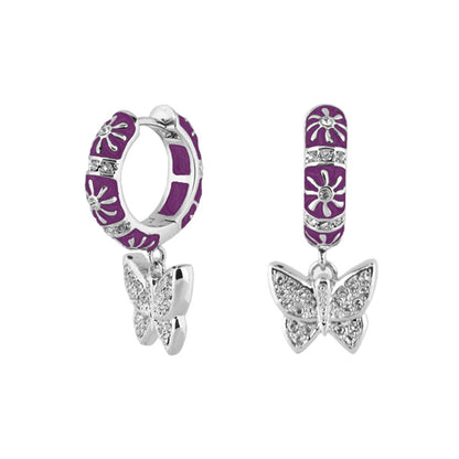 Charming 2 Earrings Butterfly Drop by Lauren G Adams: purple enamel hoops with crystals on Tampa Home & Garden Store