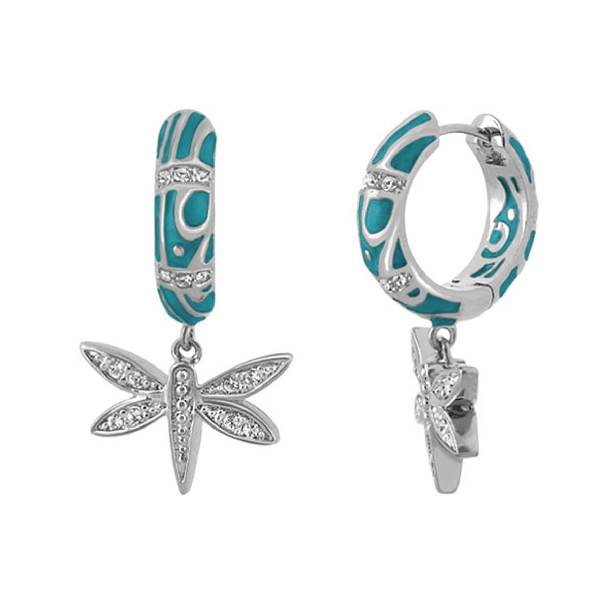 Charming 2 Earrings Dragonfly Drop teal enamel hoops with crystal dragonfly Lauren G Adams on Tampa Home & Garden Store