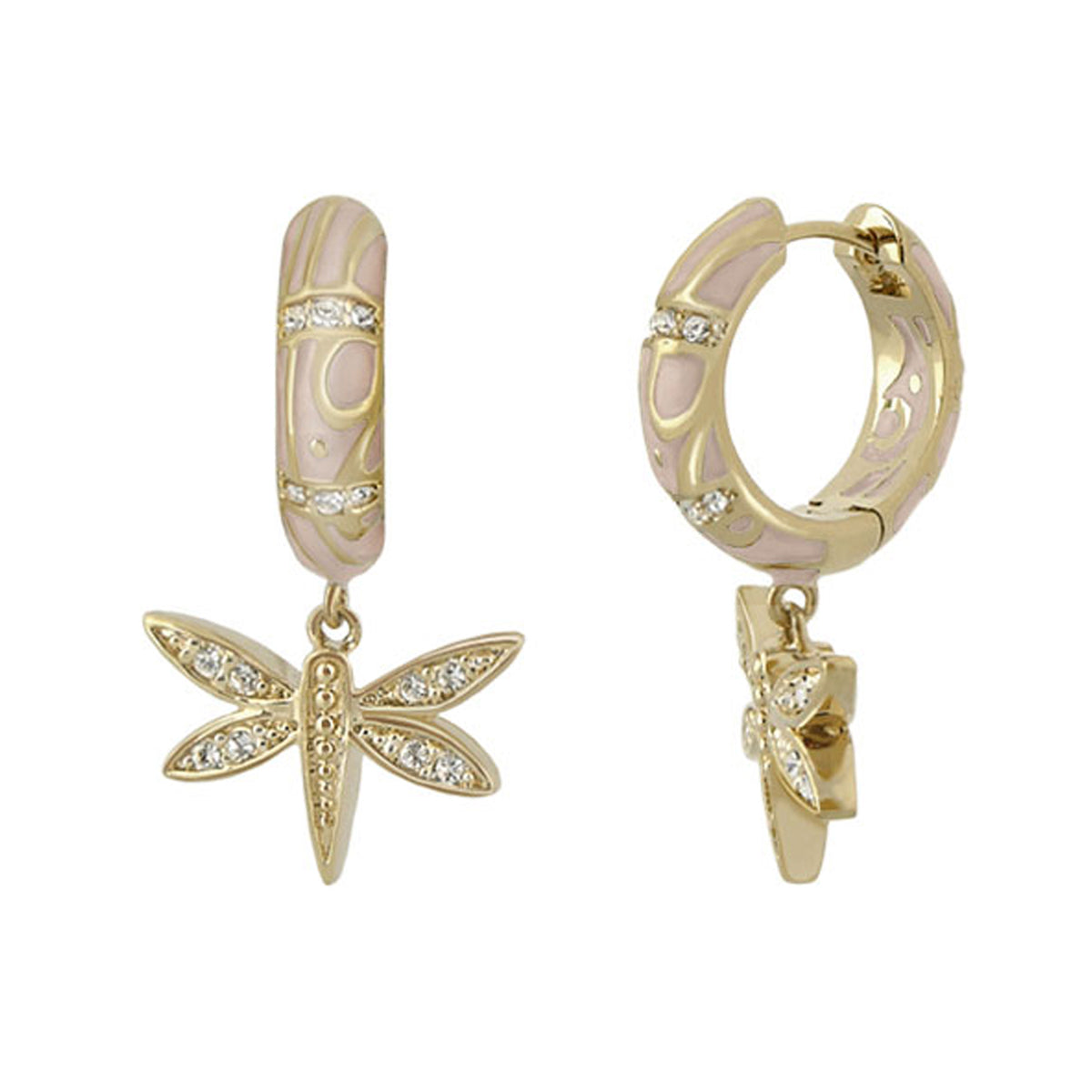 Charming 2 Earrings Dragonfly Drop gold hoop with pink enamel and crystals by Lauren G Adams on Tampa Home & Garden Store
