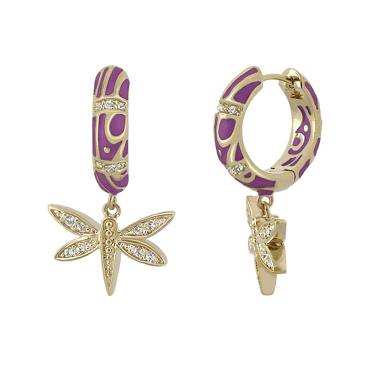Charming 2 Earrings Dragonfly Drop purple enamel with gold-tone crystals Lauren G Adams on Tampa Home & Garden Store
