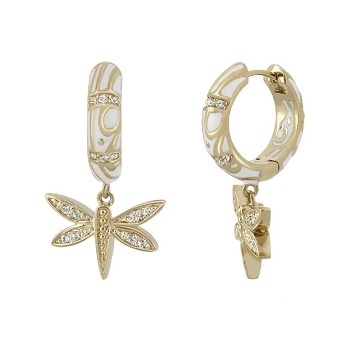 Charming 2 Dragonfly Drop Earrings Lauren G Adams; gold-tone white enamel and crystal accents on Tampa Home & Garden Store