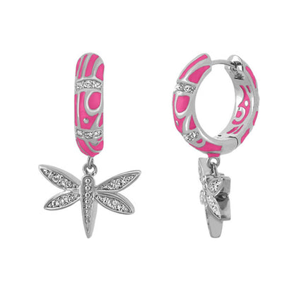 Charming 2 Earrings Dragonfly Drop Lauren G Adams pink enamel hoops with dragonfly charm on Tampa Home & Garden Store