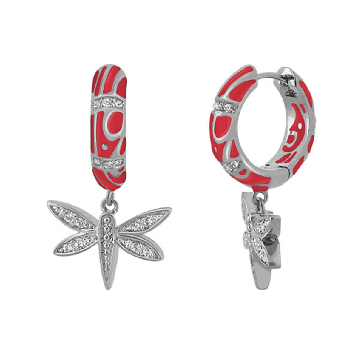 Charming 2 Earrings Dragonfly Drop set with red enamel hoops and dragonfly charms by Lauren G Adams on Tampa Home & Garden Store