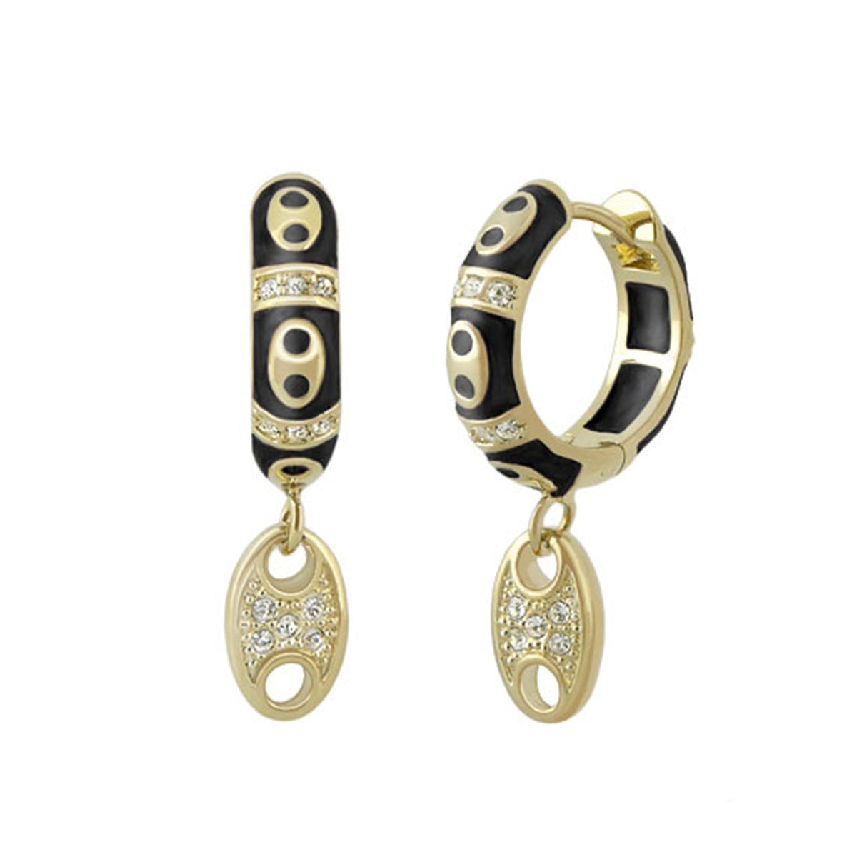 Lauren G Adams Charming 2 Earrings Pavé Oval Drop, black enamel goldtone hoops with crystal drops on Tampa Home & Garden Store
