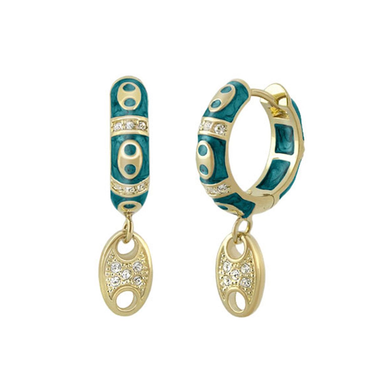 Charming 2 Earrings — Pavé Oval Drop by Lauren G Adams, teal enamel with diamond pavé on Tampa Home & Garden Store