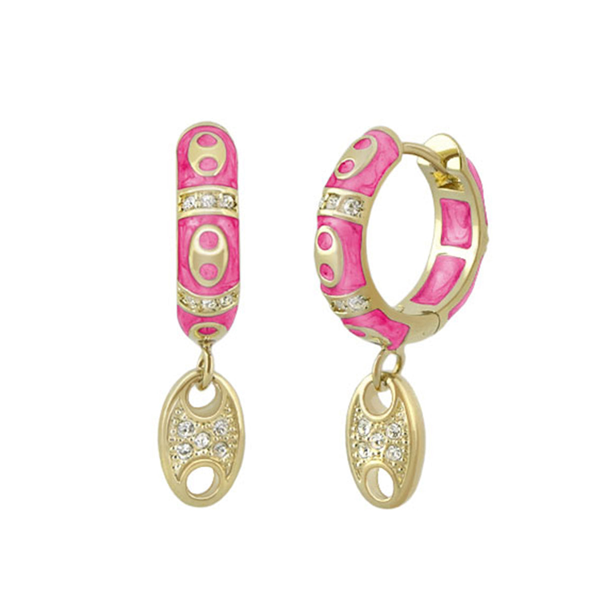 Charming 2 Earrings Pavé Oval Drop pink enamel gold-tone pavé diamonds on Tampa Home & Garden Store