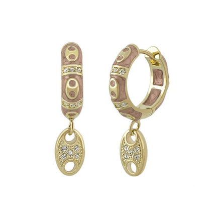 Charming 2 Earrings Pavé Oval Drop by Lauren G Adams in pink enamel with gold-tone hoops and crystal accents on Tampa Home & Garden Store