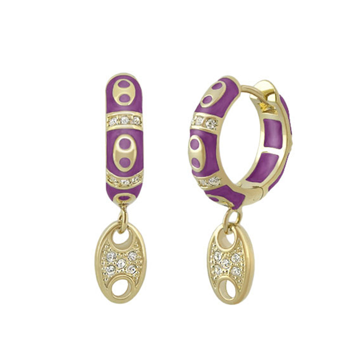 Charming 2 Earrings Pavé Oval Drop purple enamel gold-tone hoops with diamond accents by Lauren G Adams on Tampa Home & Garden Store