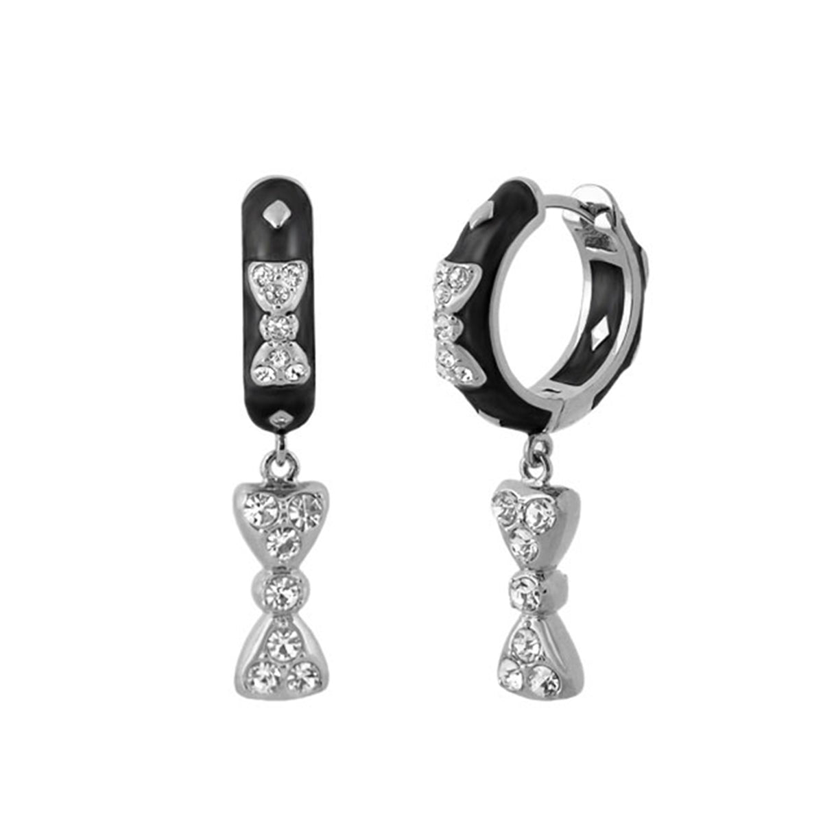 Charming 2 Earrings Bow Drop by Lauren G Adams, black enamel hoop with crystal bows on Tampa Home & Garden Store