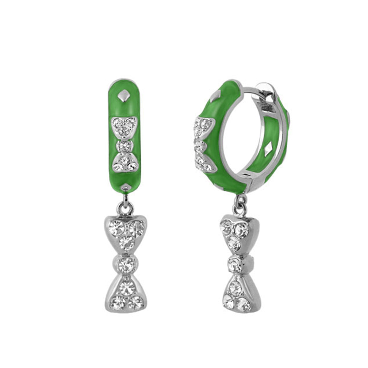 Charming 2 Earrings Bow Drop by Lauren G Adams, green enamel with crystal bow drops on Tampa Home & Garden Store