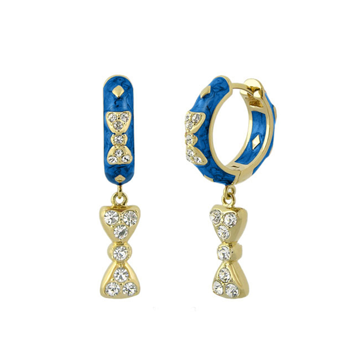 Charming 2 Earrings Bow Drop blue enamel gold-tone with crystal bow dangles Lauren G Adams on Tampa Home & Garden Store