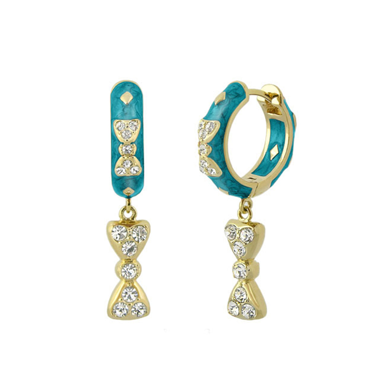 Charming 2 Earrings Bow Drop by Lauren G Adams teal enamel with crystal bows hoop dangle on Tampa Home & Garden Store