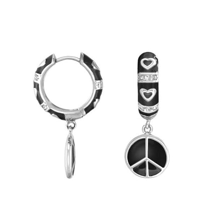 Lauren G Adams Peace Sign Drop earrings: black enamel bar with hearts, camo hoop, 2pc set on Tampa Home & Garden Store on Tampa Home & Garden Store