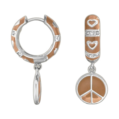 Charming 2 Earrings Peace Sign Drop by Lauren G Adams two-tone hoops with peace sign drop on Tampa Home & Garden Store
