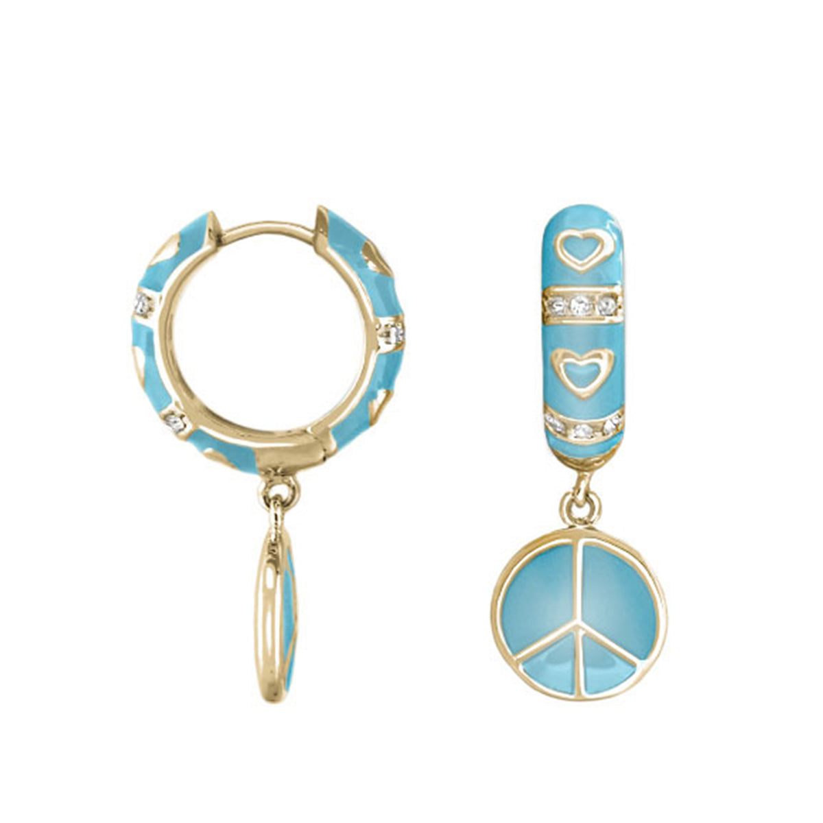 2 turquoise Peace Sign Drop earrings in gold trim by Lauren G Adams on Tampa Home & Garden Store