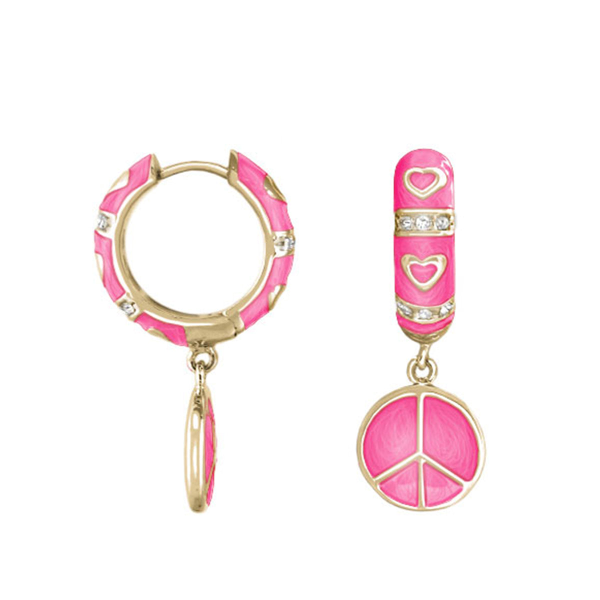 Peace Sign Drop Earrings by Lauren G Adams: pink enamel hoops with crystals and bar charm on Tampa Home & Garden Store