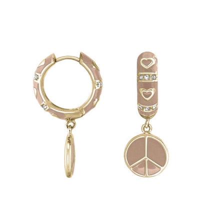 Charming 2 Earrings Peace Sign Drop, gold-tone with pink enamel and crystal accents, 2-piece set on Tampa Home & Garden Store