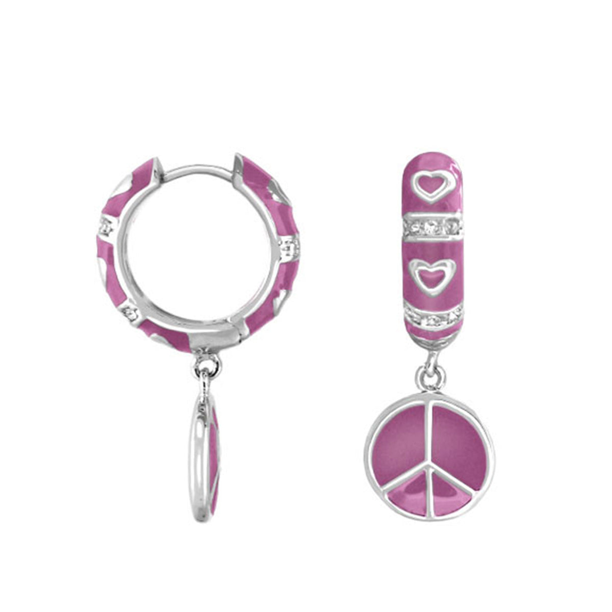 Charming 2 Earrings Peace Sign Drop pink enamel hoop and peace-sign drop by Lauren G Adams on Tampa Home & Garden Store