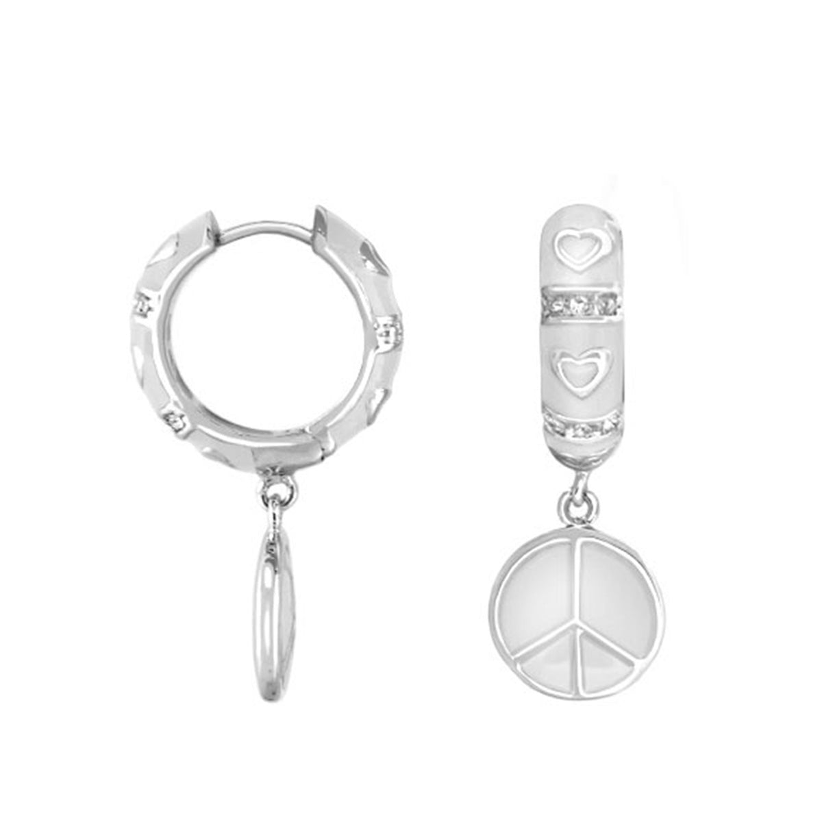 Charming 2 Earrings Peace Sign Drop set, silver-tone hoops and long bar with peace sign charm on Tampa Home & Garden Store