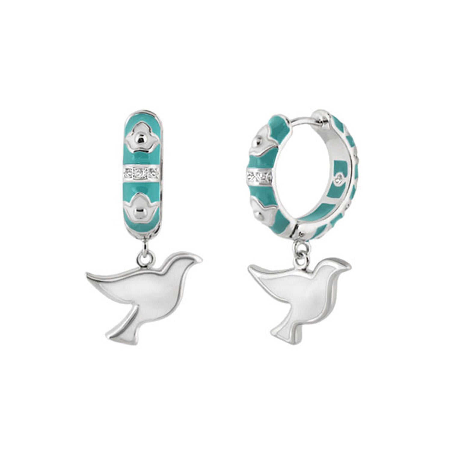 Peace and Dove Earrings turquoise enamel hoop with crystal band and dove charms; 2pc on Tampa Home & Garden Store