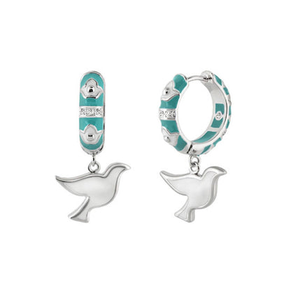 Peace and Dove Earrings turquoise enamel hoop with crystal band and dove charms; 2pc on Tampa Home & Garden Store