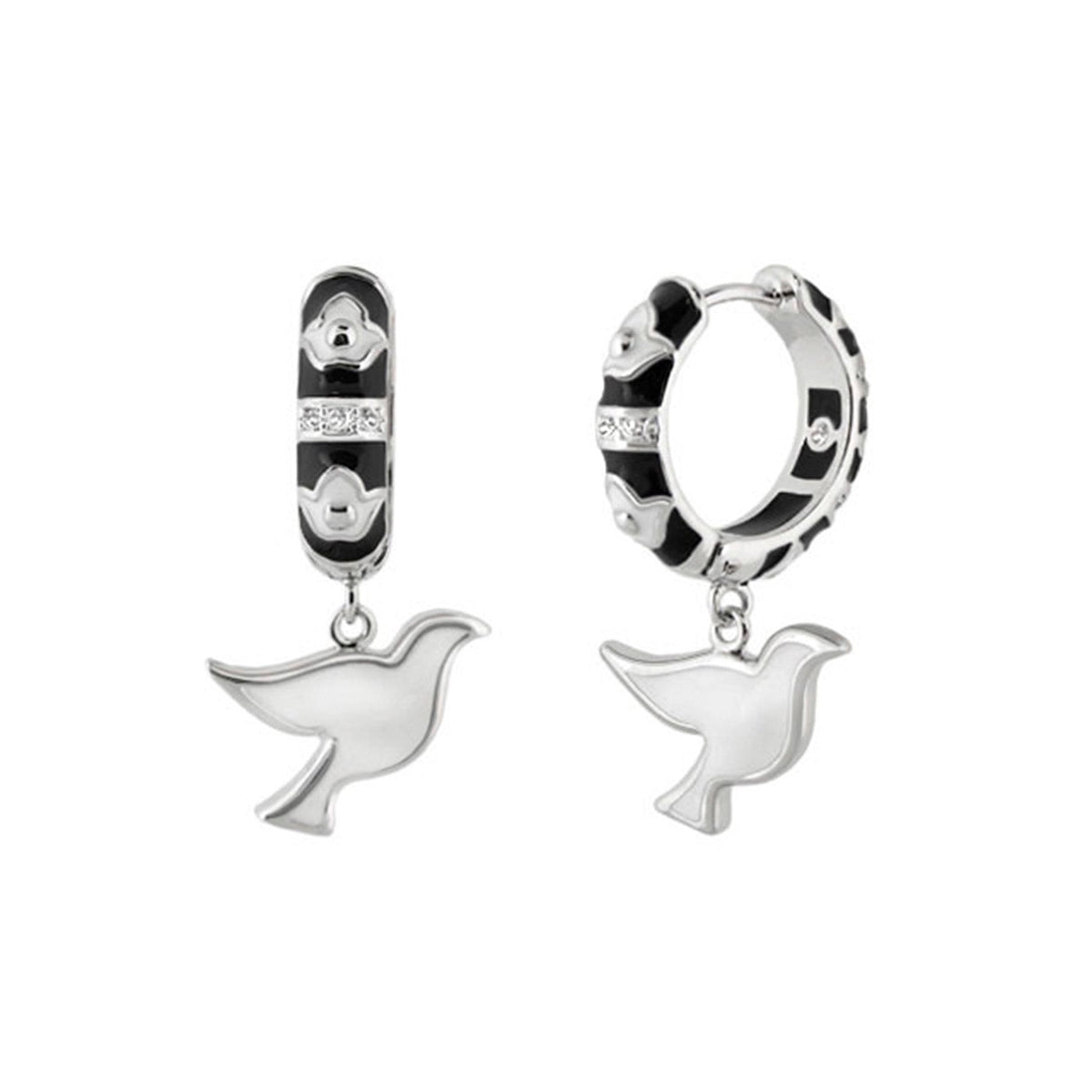 Peace and Dove Earrings pair, silver-tone hoops with black enamel by Lauren G Adams on Tampa Home & Garden Store
