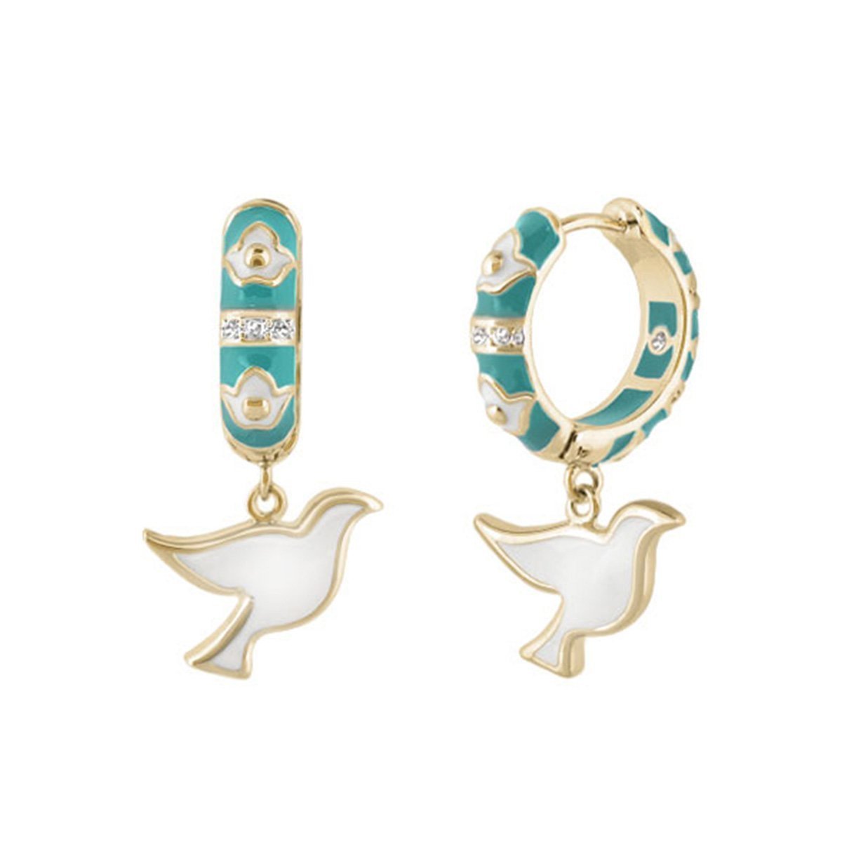 Peace and Dove Earrings Lauren G Adams turquoise enamel hoops with dove charms, gold-tone on Tampa Home & Garden Store