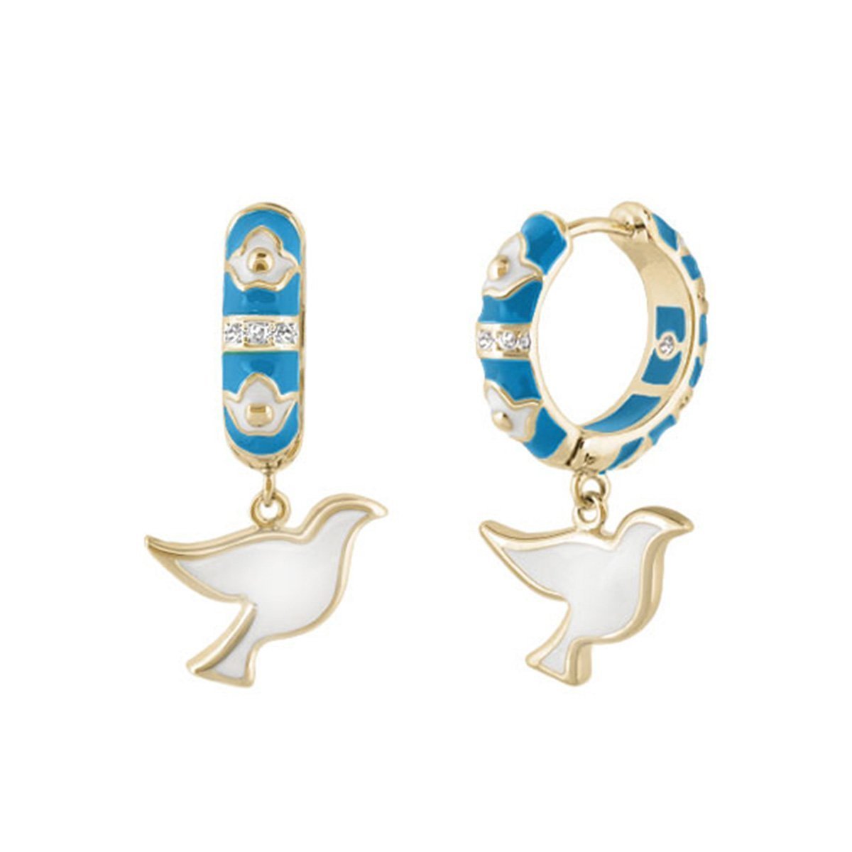 Peace and Dove earrings pair by Lauren G Adams, turquoise enamel hoops with white dove charms on Tampa Home & Garden Store