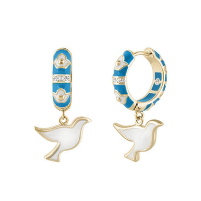 Peace and Dove earrings pair by Lauren G Adams, turquoise enamel hoops with white dove charms on Tampa Home & Garden Store